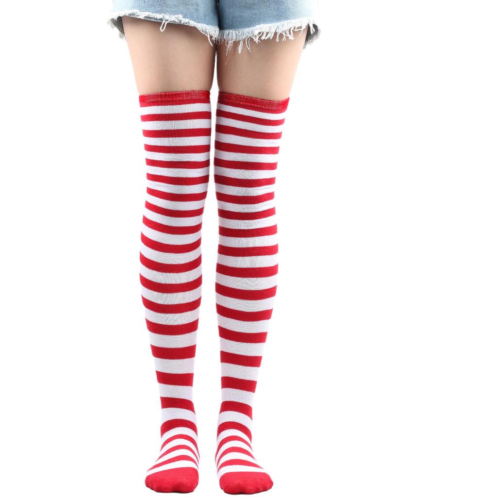 Women's Zebra Striped Thigh-High Socks: Japanese & Korean Style Over-the-Knee Halloween Cosplay Performance.