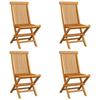Chaises de jardin pliables en bois de teck massif avec coussins gris - VIDAXL - 4 pcs - Extérieur - Naturel