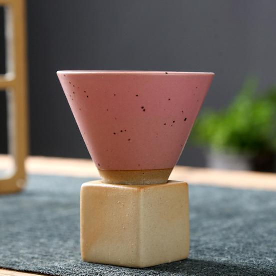 Conical Coffee Cup Japanese Style Retro Ceramic Coffee Cup Rough Pottery Tea Cup Latte Cup for Home Office