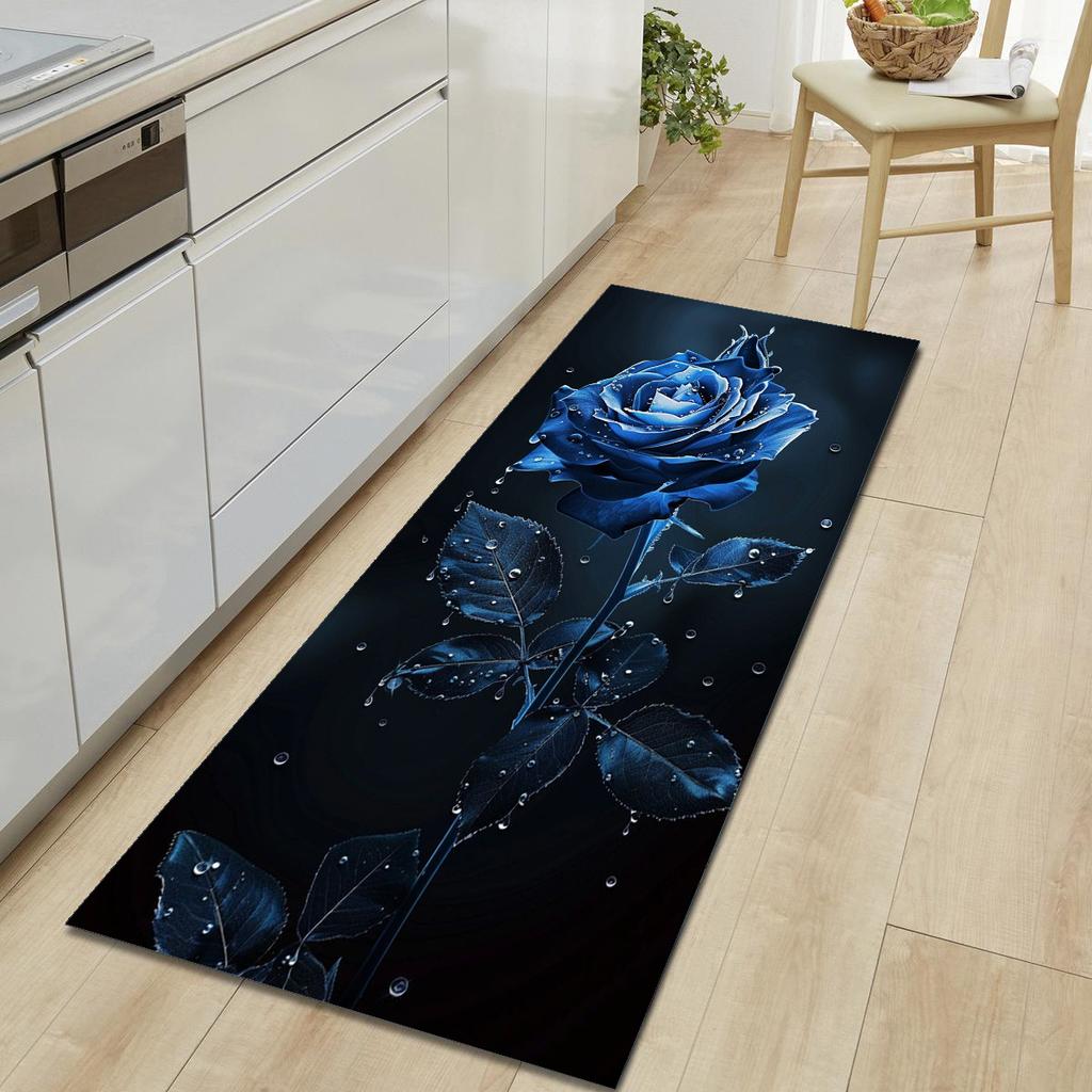 1Pcs Cat Rose Pattern Floor Mat Modern Kitchen Polyester Rug Non-Slip Colorful Indoor Carpet, For Home Bathroom Bedroom Living Room Decor