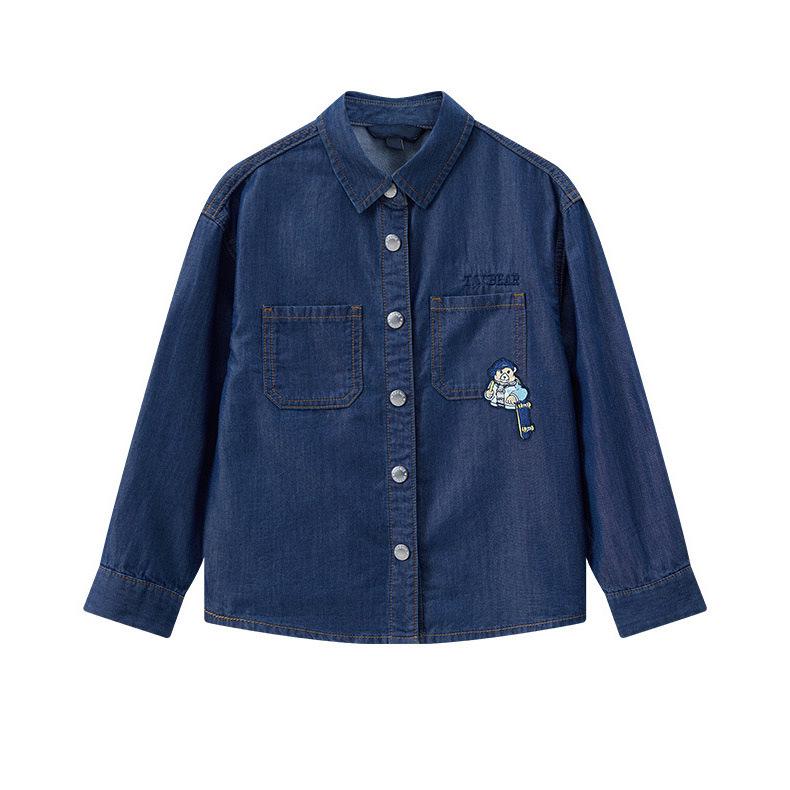 

New Boys Lightweight Tencel Denim Shirt Jacket with Lapel for Spring and Autumn 140 cm темно-синий