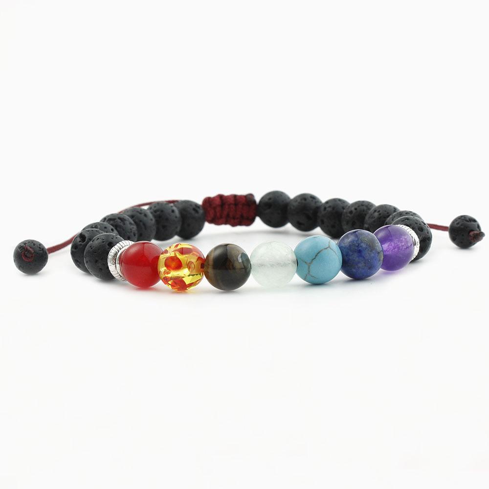 Chakra Alignment Yoga Bracelet with Volcanic Stone Beads Featuring Seven Colors Handmade
