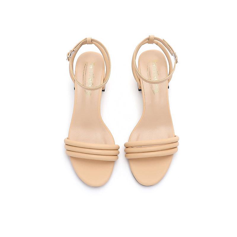 Elegant and beautiful sandals women's 2025 summer new one-word strap with skirt thick heel temperament comfortable high heels nude