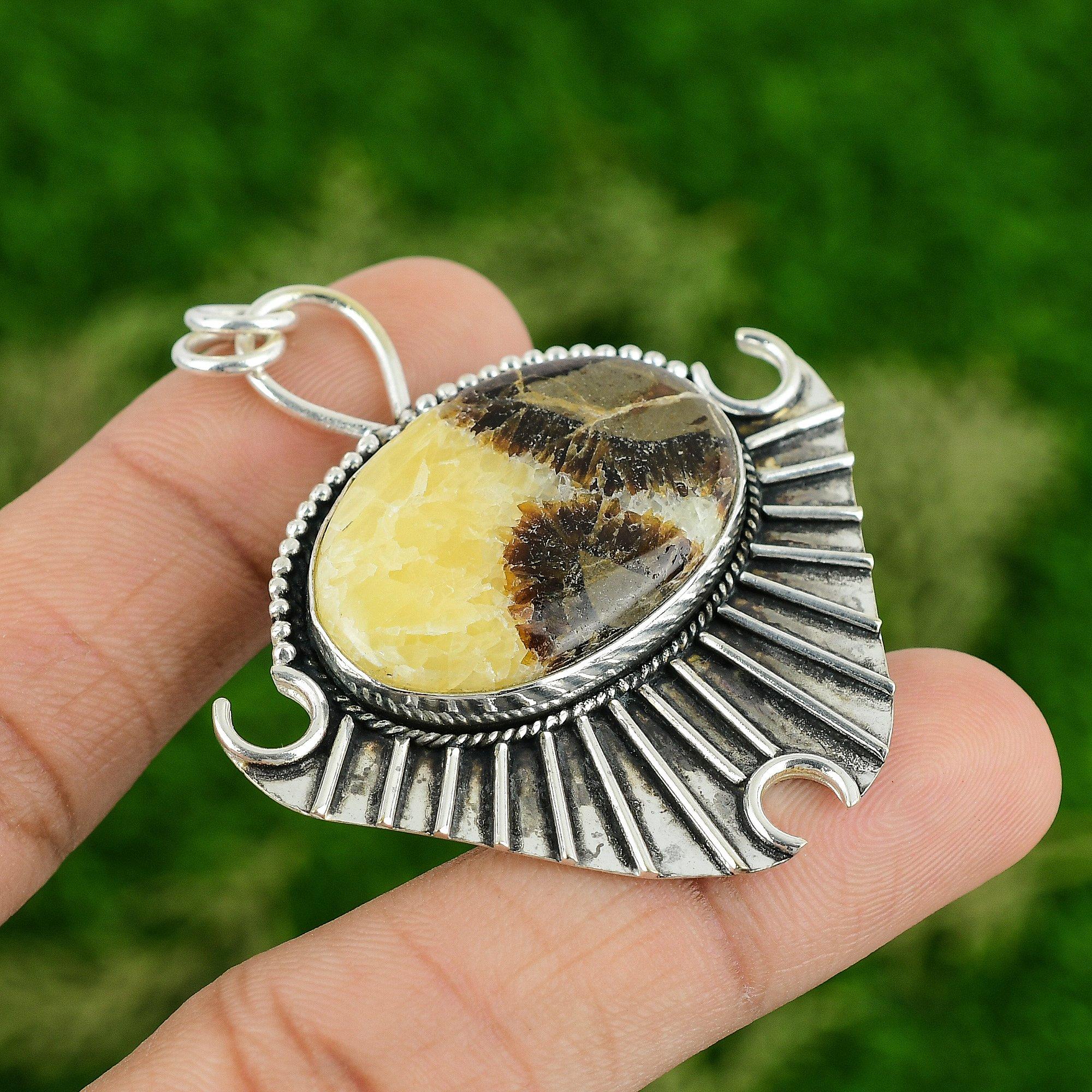 

Sisters Day Sale Septarian Gemstone Ethnic Pendant Jewelry 925 Sterling Silver