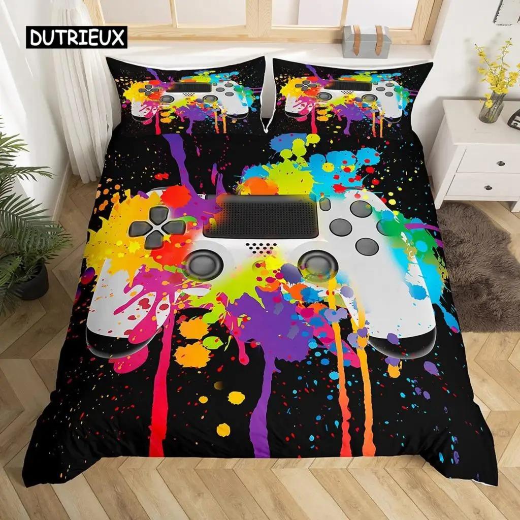 Gamepad Bettbezug Set Mikrofaser Gamer Spieler Gaming Joystick Bettdeckenbezug Queen Size Kinder Jungen Video Bettwäsche Set