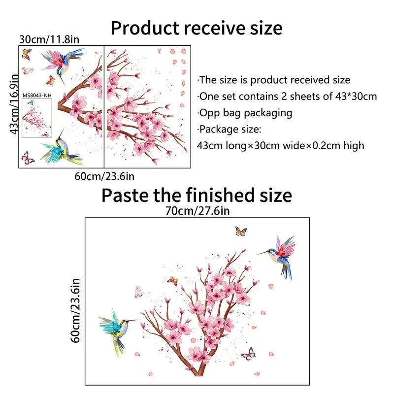Ferskenblomstgren Fugl Sommerfugl Veggklistremerker Soverom Stue Bakgrunn Hjemmeinnredning Selvklebende Tapet