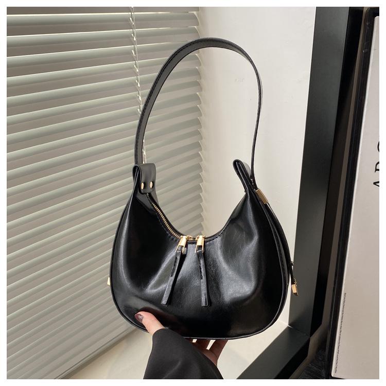 

Трендовая женская блестящая сумка-полумесяц на плечо с двойной молнией - Нишевый дизайн, маленькая квадратная сумочка чёрный