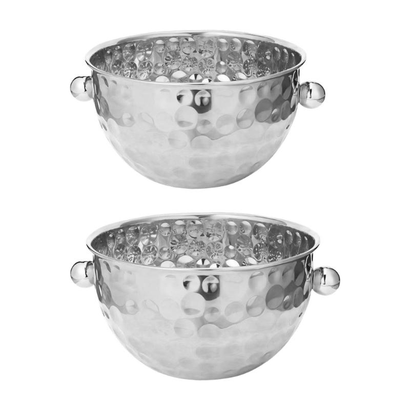 

2PCS 304 Nonrust Steel Ice Buckets Set With Textured Hammered Finish And Ergonomic Handle Gift Ice Container Set серебряный