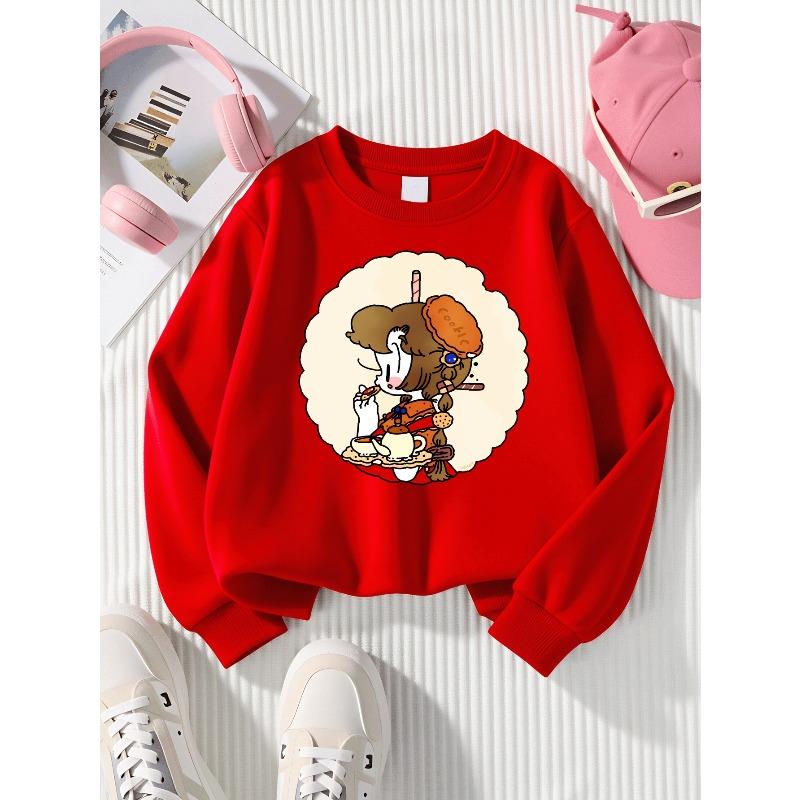 Kids Sweatshirt, Casual Sweatshirt Printed Round Neck Pullover, Cute Cookie Tea Time Character, Autumn and Winter,Comfortable Warm Fashion Printed Top