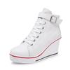 Pantofi cu pană din pânză high top pentru femei Pantofi cu șireturi din denim până la gleznă pentru femei Pantofi din pânză pentru gleznă pentru doamne Adidași cu toc de 8cm pentru femei