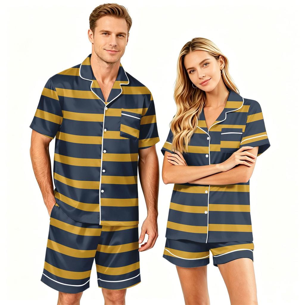 Couple Matching Pajama Set Short Sleeve Button Down Sleepwear Set with Shorts Soft Casual Loungewear S To XXXXL