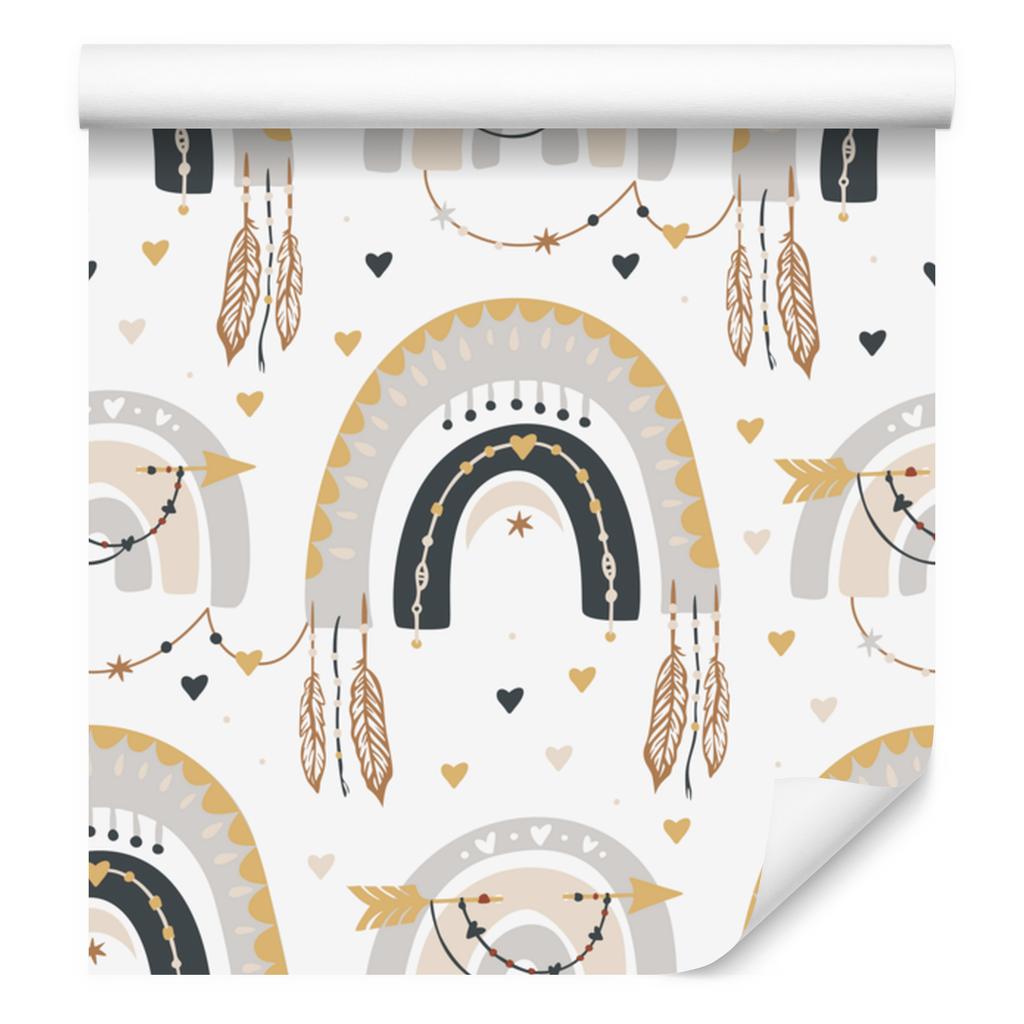 Rainbows and Butterflies Boho Wallpaper, White and Light Gray, 50x1000