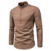 Slim Fit Business Stand Up Collar Semi Open Shirts Fashionable Solid Color Long Sleeved Men's Casual Shirts