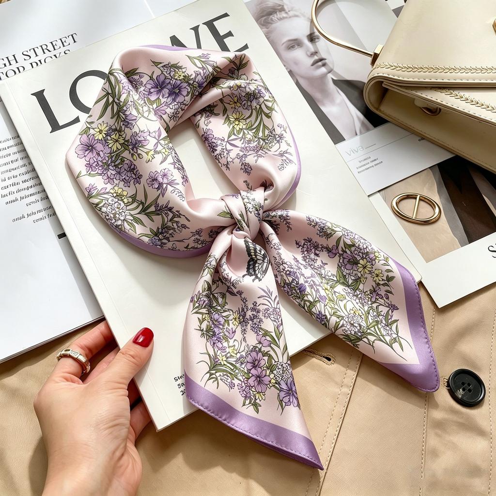 New silk satin 71 * 71 versatile foreign style simulation silk high-end temperament silk scarf middle-aged and elderly decorative scarf neck protectio