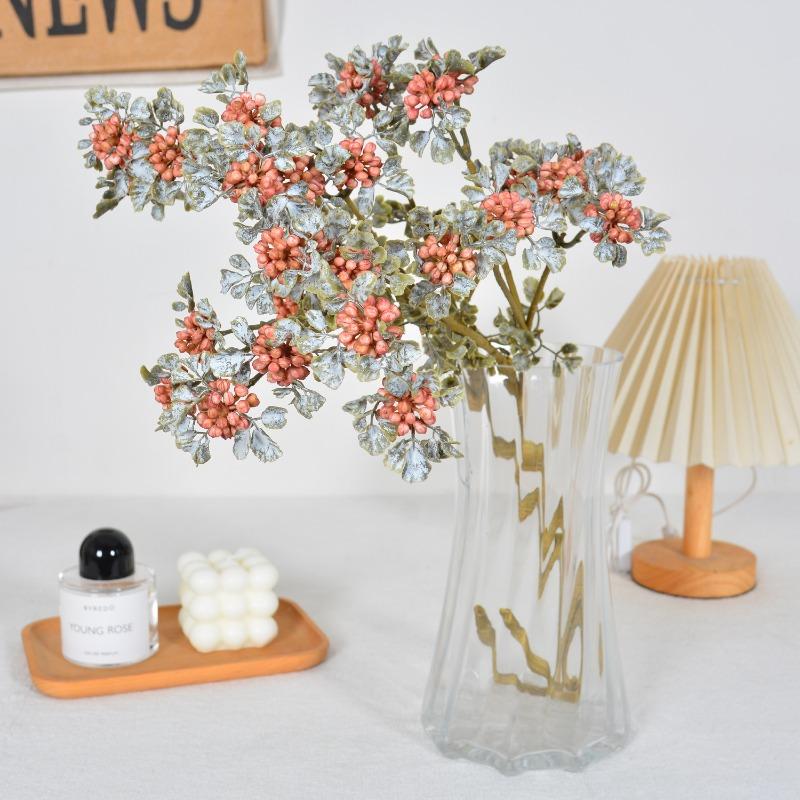 6pcs Plastic Autumn Green Plants Floral Simulation Lace Berry Branch Wedding Decoration Pink Raspberry Artificial Flowers
