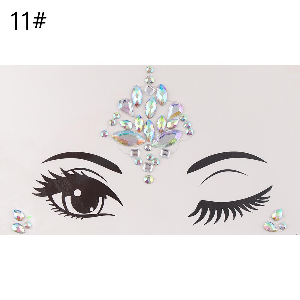 Fashion Colorful 3D Crystal Temporary Tattoo Face Gems Jewels Rhinestone Glitter Adhesive Stickers Festival Body Facial Decor