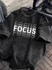 Focus Printed Tshirt Simple Text Womens Daily Casual Round Neck Tshirt Washed Tshirt Unisex Streetwear