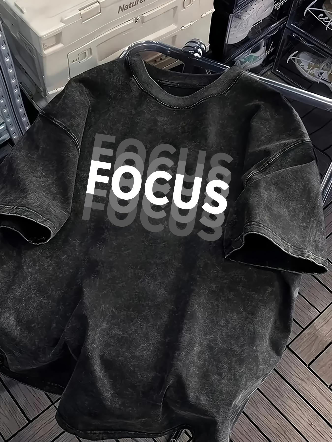Focus Printed Tshirt Simple Text Womens Daily Casual Round Neck Tshirt Washed Tshirt Unisex Streetwear S