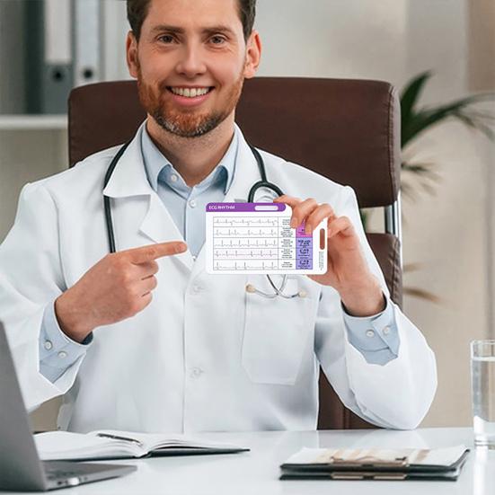 Yousheng EKG Rhythm Interpretation Card Portable Reference Badge Card Electrocardiogram Rapid Interpretation Guide Horizontal Vertical Layout Cheat