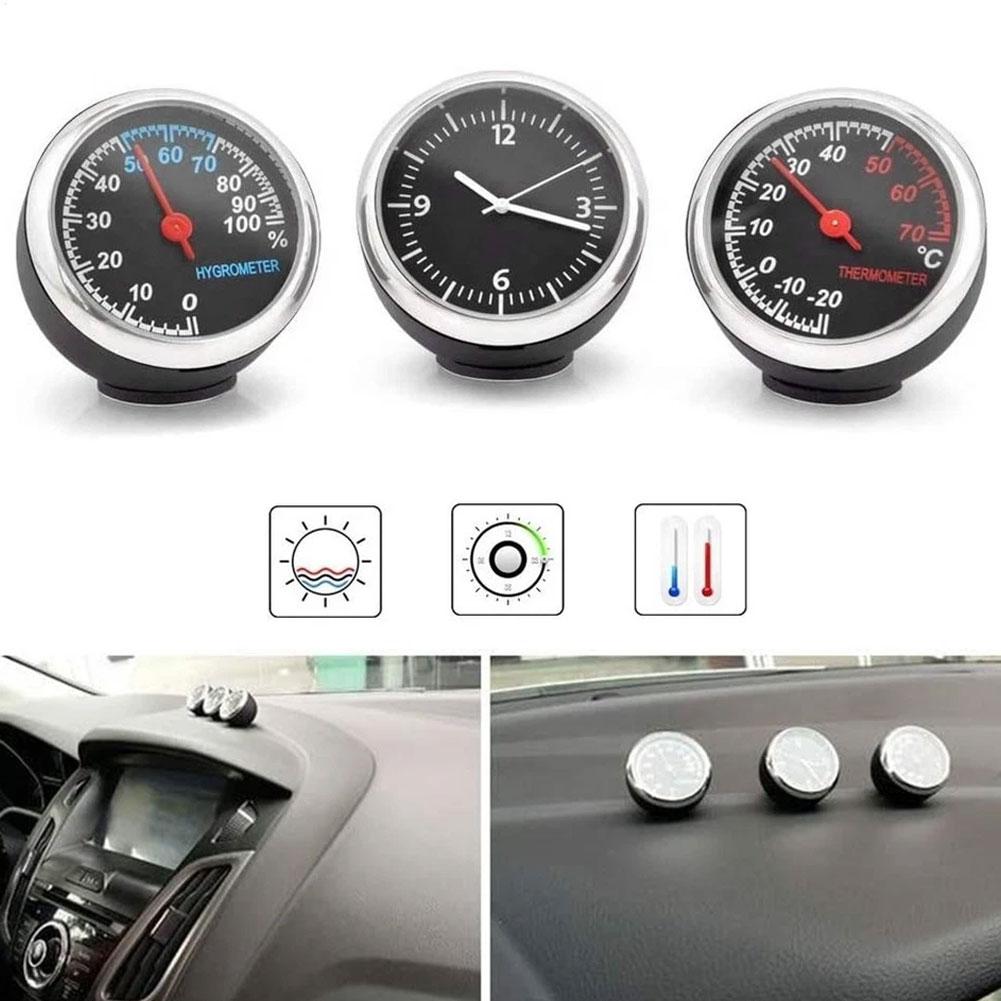Luminous Clock Higrometr Ozdoba na Deskę Rozdzielczą Mini Zegar Wskaźnik Temperatury Termometr Analogowy Zegar Cyfrowy Naklejka Czujnik