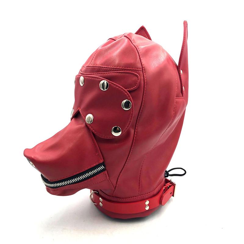 Hot Soft Leather Bondage Dog Head Hood Headgear Face Mask Detachable Eyepatch Adult Slave BDSM Bed Sex Games Toy 4 Color