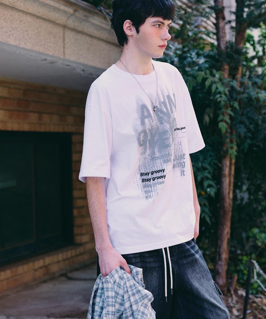 Eonoideu Grunge Painting Graphic Short Sleeve Lq2Tu302_White