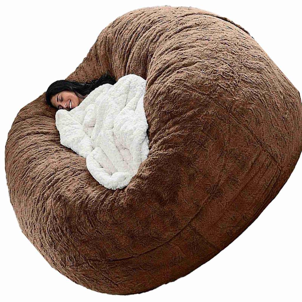 Home Sponge Bed Bean Bag Chair Cover Slipcover Double Bedroom Balcony Large Couch Round Soft Fluffy  Cover No Fillings