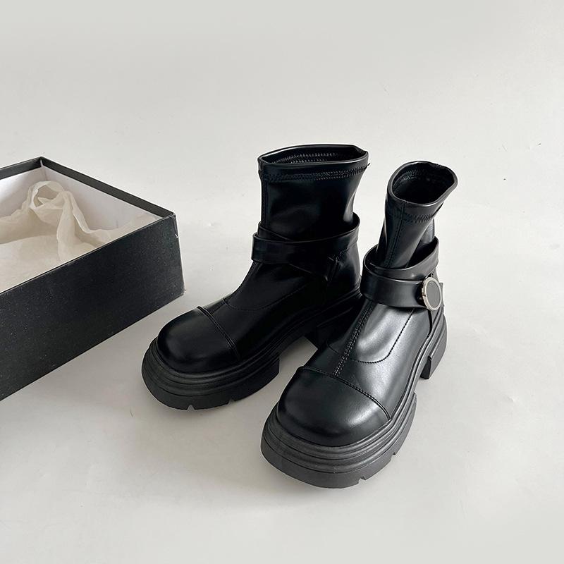 Popular Internet Celebrity Black Retro Platform Martin Boots Women's 2025 New Autumn and Winter British Style Heightening Thin Short Boots