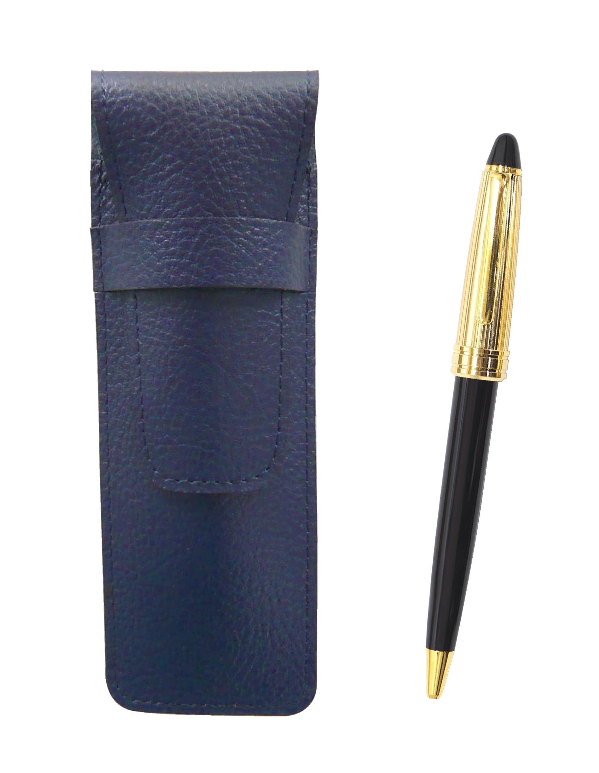 

2 Pack Grained Leather Pen Case Blue Neo Hori Gold Processing Retro Ballpoint Pen Set Black D-800 SASL-800B-B-2
