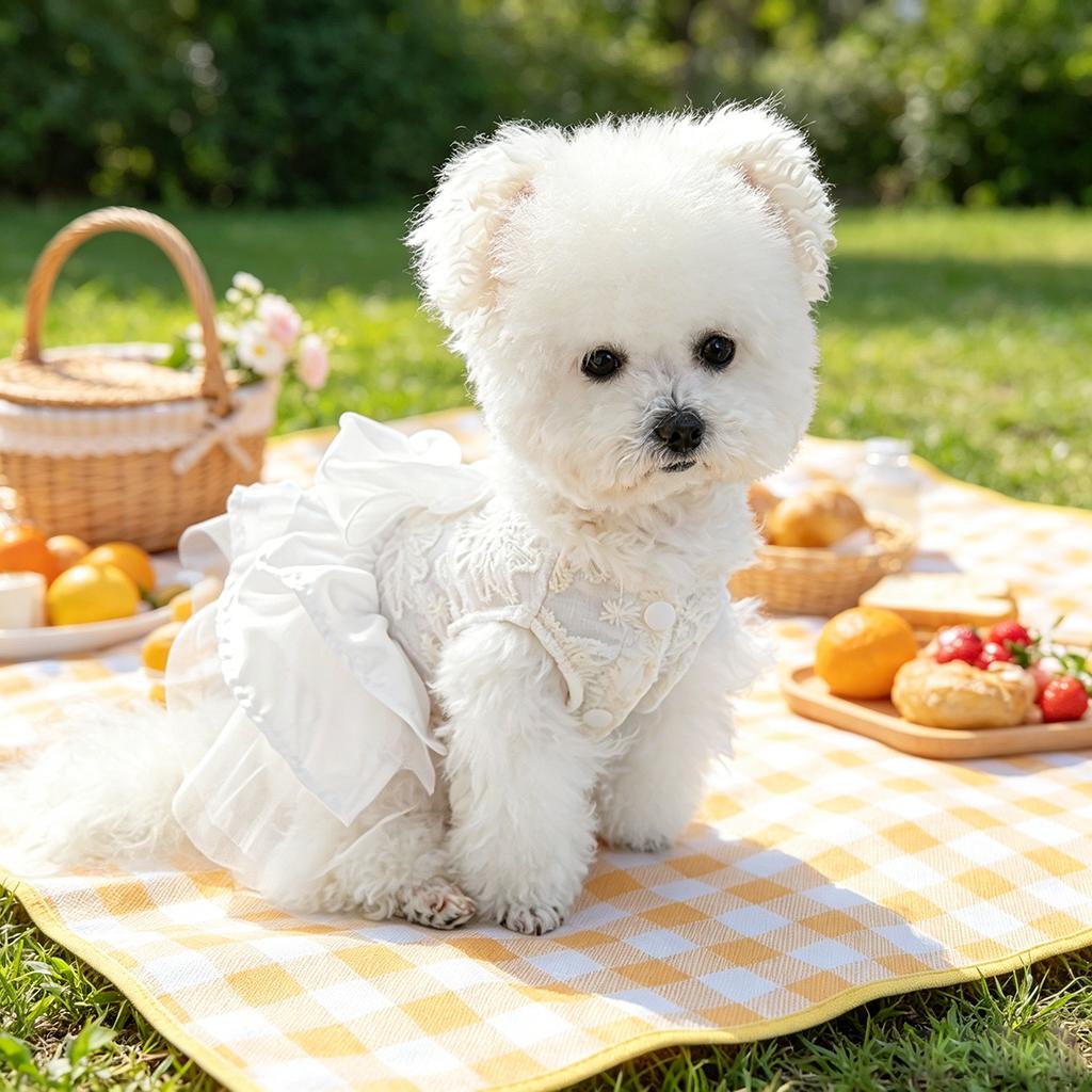 Elegant Lace Bow Pet Dress, Gorgeous Princess Wedding Outfit for Small Dogs Cats, Fit for Teddy Bichon Pomeranian