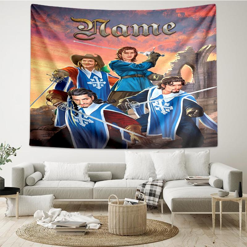 Custom Name The Three Musketeers Print Tapestry, Backdrop, Easy Setup, Ideal for Bedroom, Office & Living Room, with Aesthetic Wall Hanging Decor.