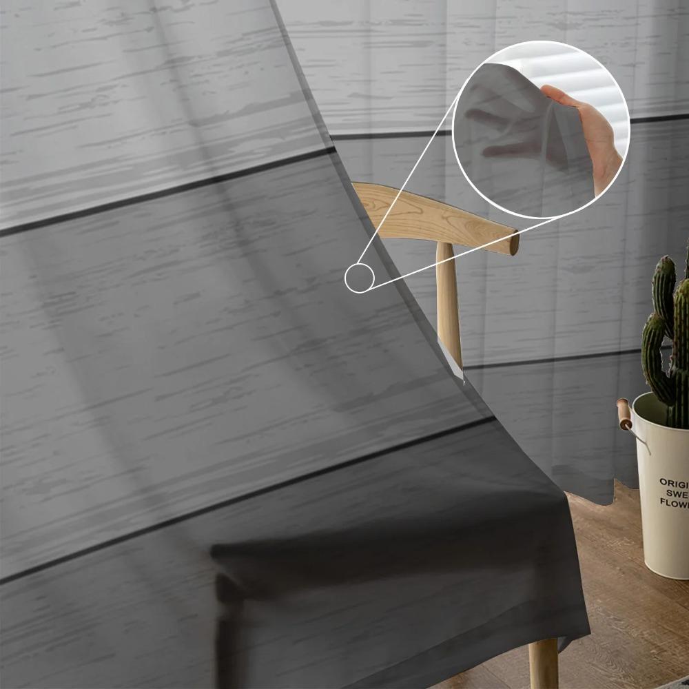 Wood Grain Grey Gradient Sheer Drapes for Bedroom Living Room Ornamentation Window Curtain for Kitchen Netting Voile Silk-like Fabric Drapes