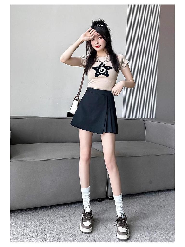 Women's Irregular Pleated High Waist A-Line Midi Skort - Summer 2025 Collection