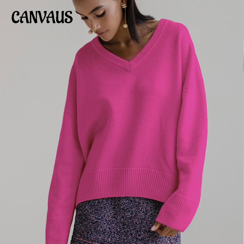 

Осенне-зимний женский свитер, уютный повседневный свободный пуловер с v-образным вырезом, свитер с длинными рукавами S белый