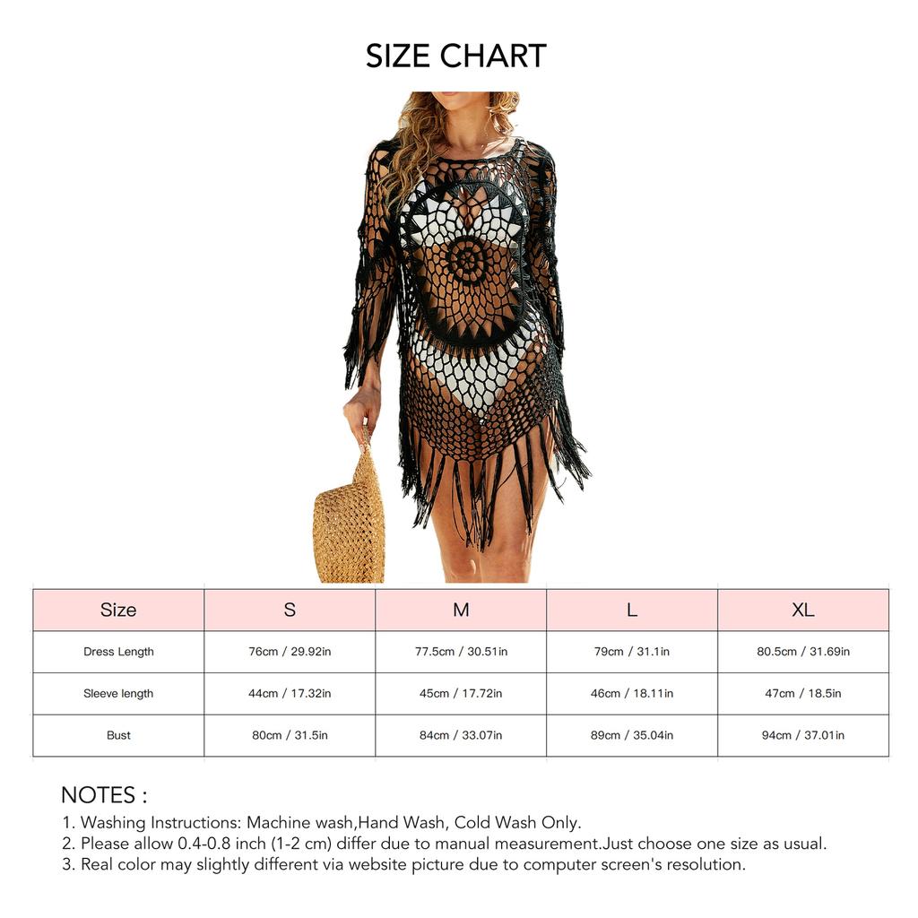 Wydrążone okrycie z frędzlami dla kobiet, okrągły dekolt, rękaw trzy czwarte, jednolity kolor, miękkie okrycie dla