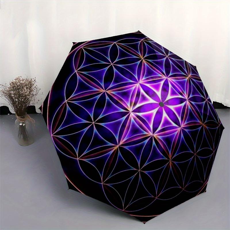 Vibrant Purple Flower of Life Umbrella, Portable 3-Fold Umbrella for Men & Women,Christmas Gift ES65