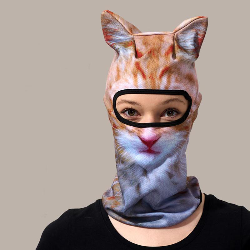 Men And Women Face Mask Funny Head Sweat-Absorbing Outdoor Activities With Ears Halloween Parties Animal Pattern Cute