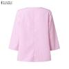 ZANZEA Women Casual V-Neck 3/4 Sleeve Loose Stripe Blouse