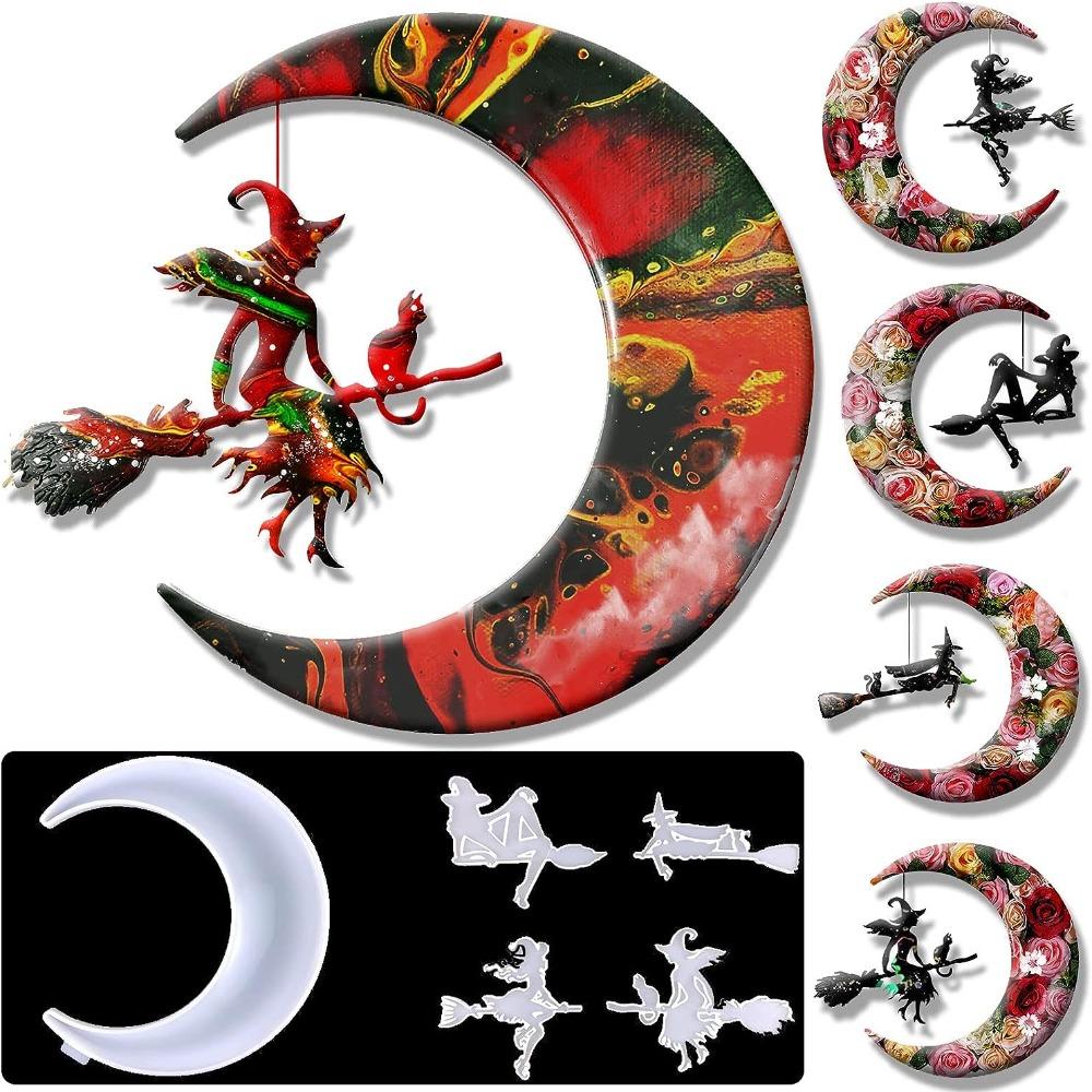 

5 шт. 9,8 дюйма, силиконовые формы, смоляные формы для Хэллоуина, формы для декора ведьм, настенные подвески