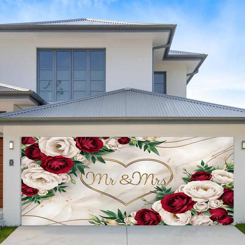 An Elegant "Mr. And Mrs." Heart-shaped Floral Background - Red and White Roses Gold Decorations