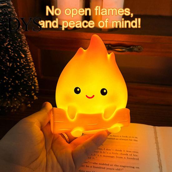 Cozy Dorm Room Decoration Cartoon Fake Campfire Night Light, Cute Warm Glow Bedside Minimalist Light for Nursery Ornament, Portable Lamp And