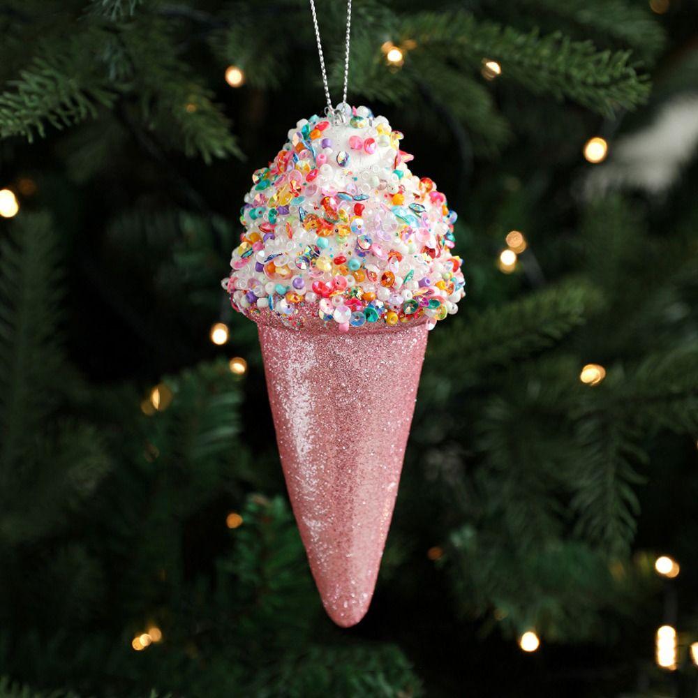 2pcs Cute Artificial Ice Cream Model Small Christmas Tree Hanging Decoration  Home Xmas Decor