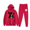 Europe, America, Autumn and Winter Black Four-leaf Clover Peripheral Two-dimensional Men's and Women's Leisure Sports Fleece Hooded Sweater Set 