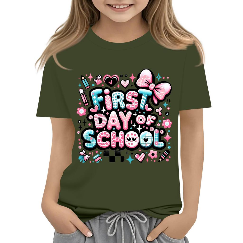 Children's Casual and Fashionable Round-Neck Printed Short-Sleeve Top for Back-to-School
