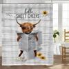 Funny Highland Cow Shower Curtain Farm Animal Sunflower Watercolour Flowers Farmhouse Polyester Fabric Bathroom Decor with Hooks