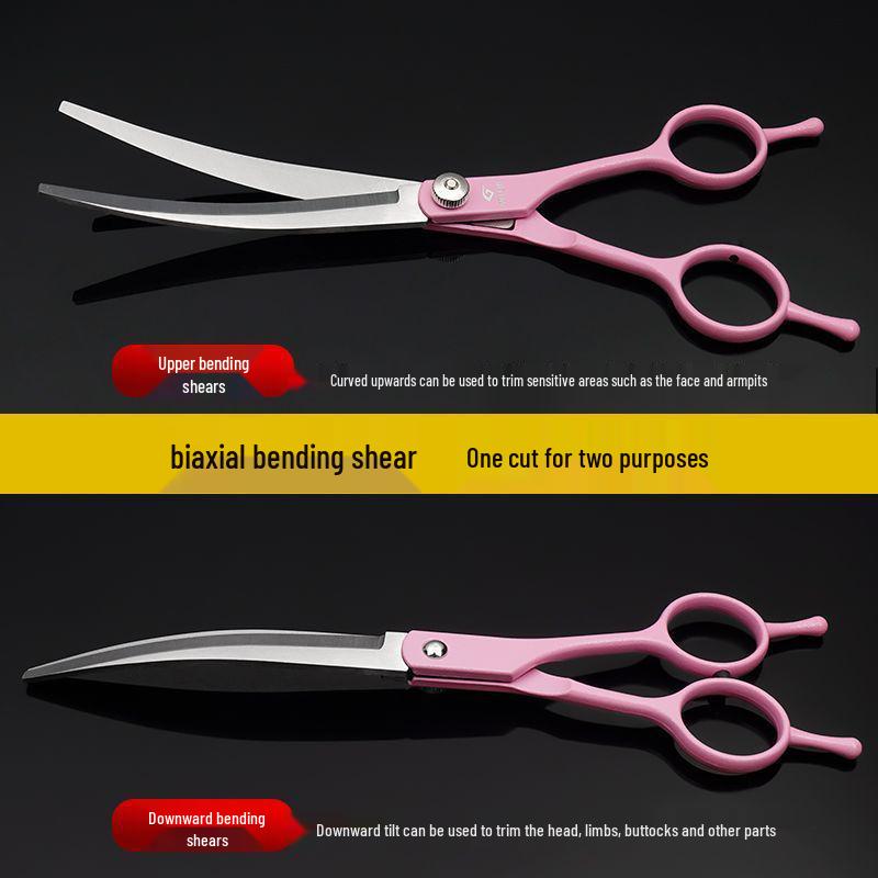 Professional Dog Grooming Scissors Set: Curved and Serrated Trimming Tools for Pets