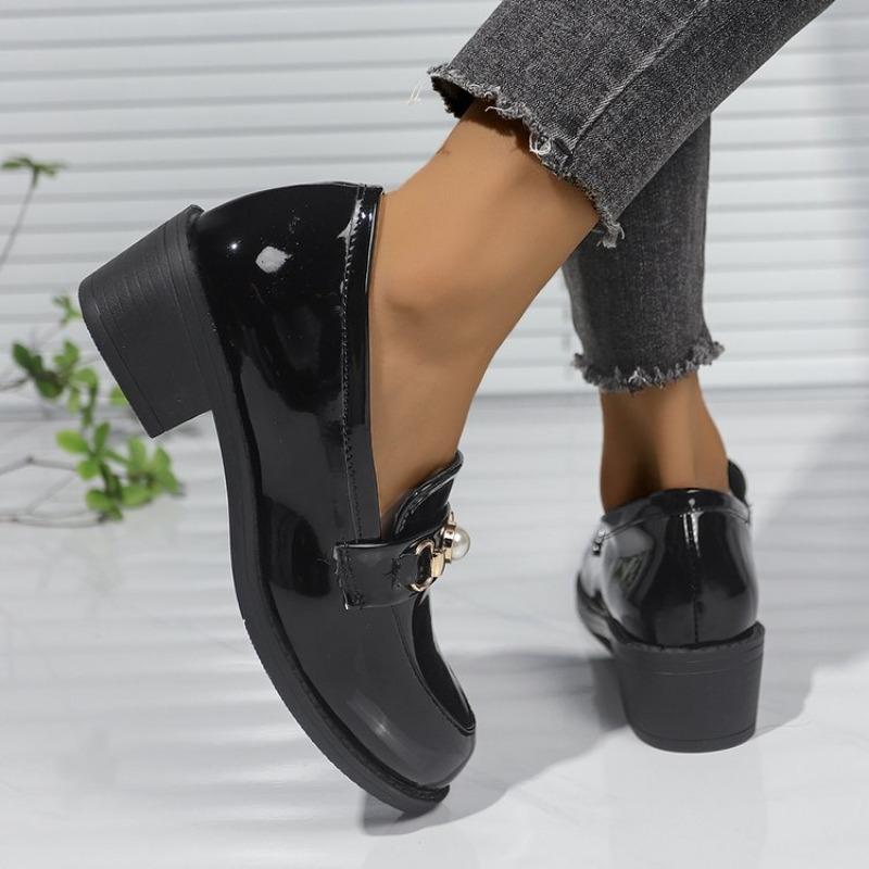 2025 Frühling Neue Leopardendruck Damen Slipper Mode Perlen Dekor Dicker Absatz Damenschuhe PU-Leder Übergröße Büroschuhe 36-43