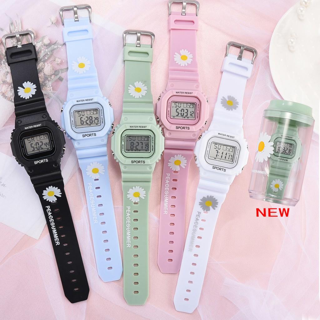 

Готовые StockCOD jam tangan perempuan ins small daisy para Цифровые часы Простые водонепроницаемые студенческие часы для пар