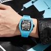 Automatic Skeleton Watch Mens Waterproof Luminous Tonneau Mechanical Wrist Watch Silicone Band