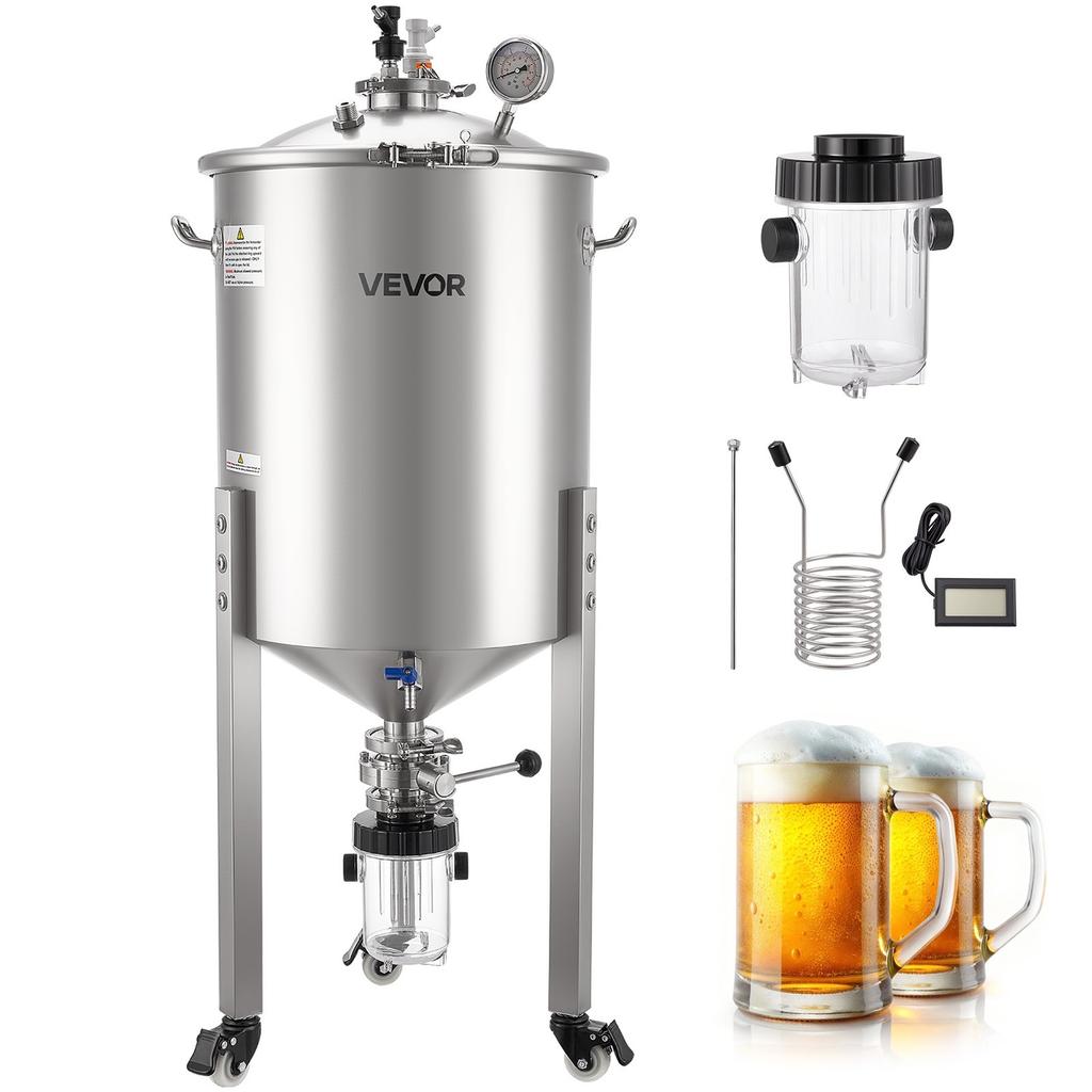 Stainless Steel Conical Fermenter, 16 Gal/60L Home Brewing Fermenation Tank, Brew Bucket Fermentor with Conical Bottom, 3 Caster Wheels, Lid, Handle &